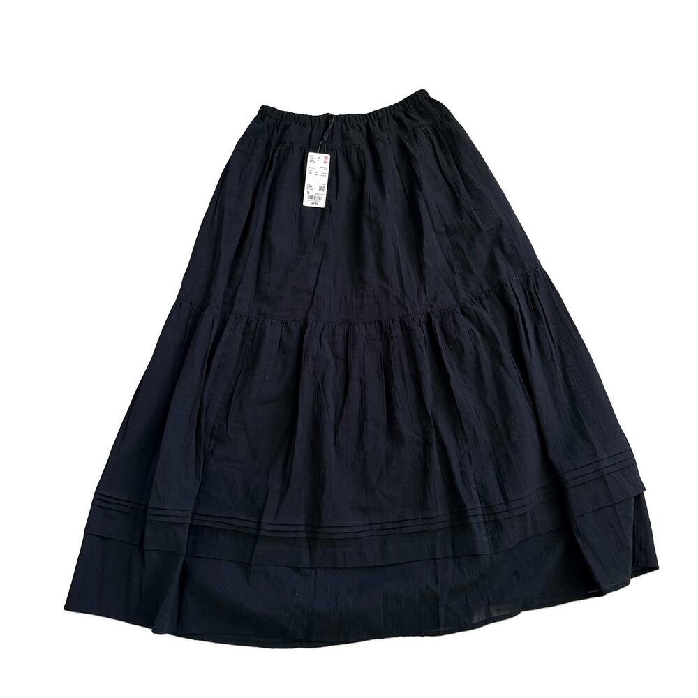 New UNIQLO Black Womens Tiered Maxi Skirt Sz S NWT Capsule